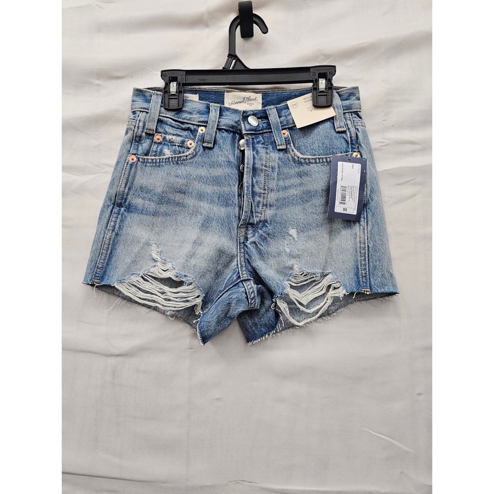 Universal Thread Womens High Rise Mini Cut-Off Shorts Blue Cotton Casual Size 00